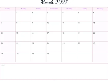 March 2027 Calendar thumbnail