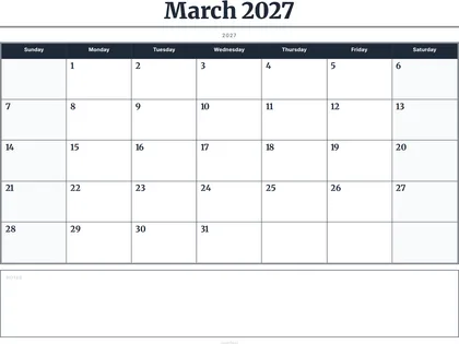 March 2027 Calendar thumbnail