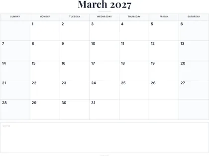 March 2027 Calendar thumbnail