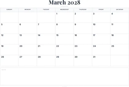 March 2028 Calendar thumbnail