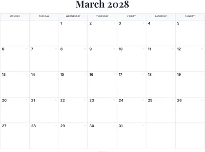 March 2028 Calendar thumbnail