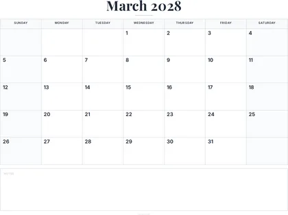 March 2028 Calendar thumbnail