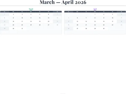 March–April 2026 Calendar thumbnail