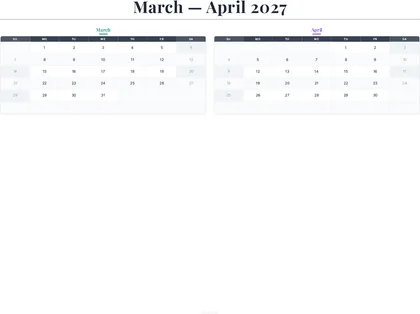 March–April 2027 Calendar thumbnail