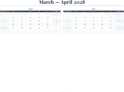 March–April 2028 Calendar thumbnail