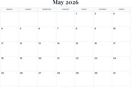May 2026 Calendar thumbnail