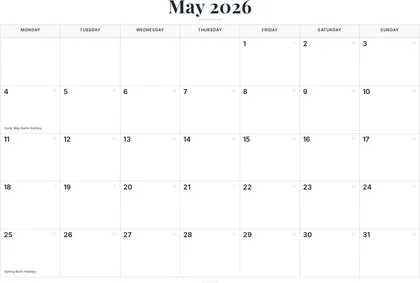 May 2026 Calendar thumbnail