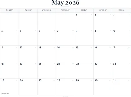 May 2026 Calendar thumbnail