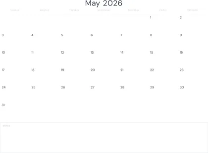 May 2026 Calendar thumbnail
