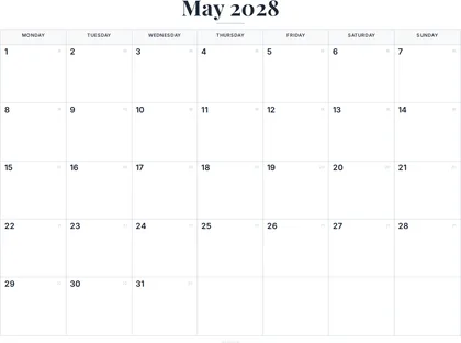 May 2028 Calendar thumbnail