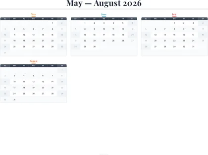 May–August 2026 Calendar thumbnail