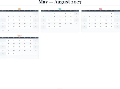 May–August 2027 Calendar thumbnail