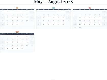 May–August 2028 Calendar thumbnail