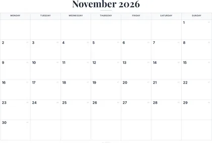 November 2026 Calendar thumbnail