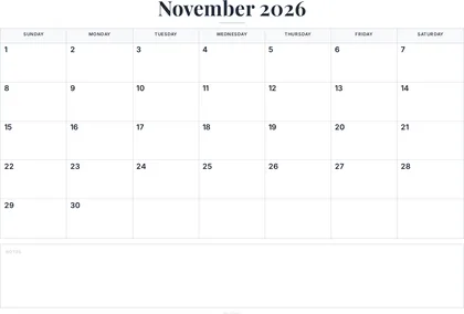 November 2026 Calendar thumbnail