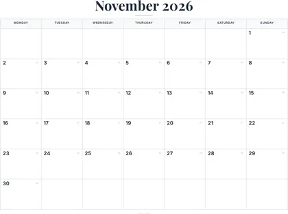 November 2026 Calendar thumbnail