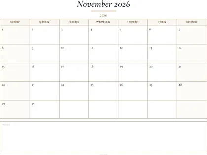 November 2026 Calendar thumbnail