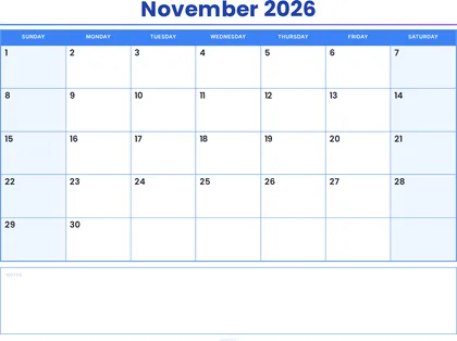 November 2026 Calendar thumbnail