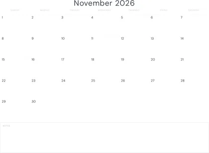 November 2026 Calendar thumbnail