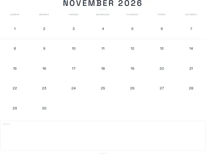 November 2026 Calendar thumbnail