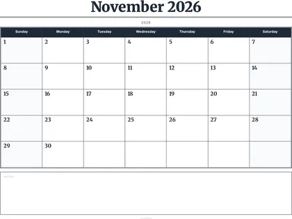 November 2026 Calendar thumbnail