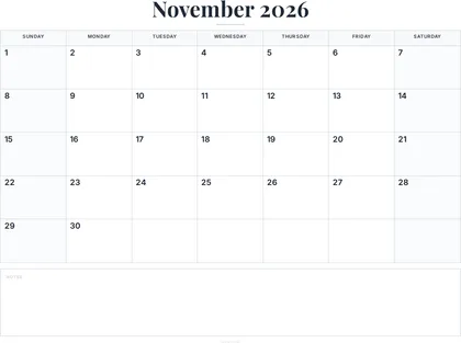 November 2026 Calendar thumbnail