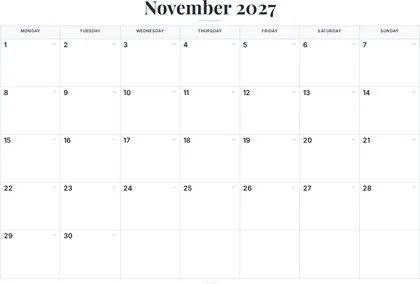November 2027 Calendar thumbnail