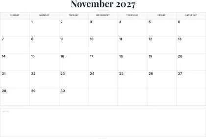 November 2027 Calendar thumbnail