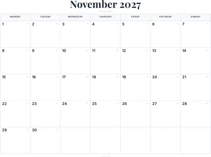 November 2027 Calendar thumbnail