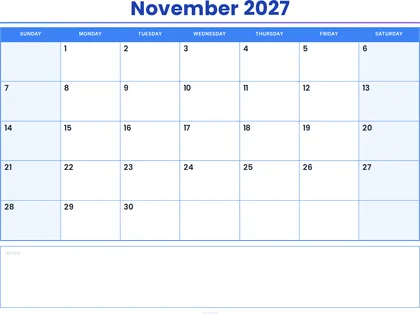 November 2027 Calendar thumbnail