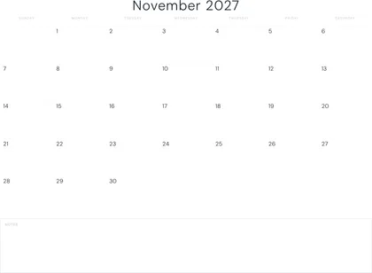 November 2027 Calendar thumbnail