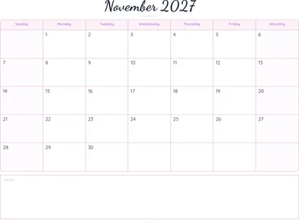 November 2027 Calendar thumbnail