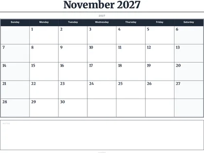 November 2027 Calendar thumbnail
