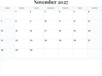 November 2027 Calendar thumbnail