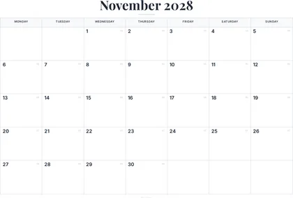 November 2028 Calendar thumbnail