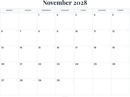 November 2028 Calendar thumbnail