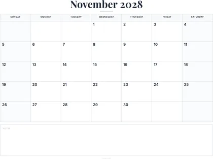 November 2028 Calendar thumbnail