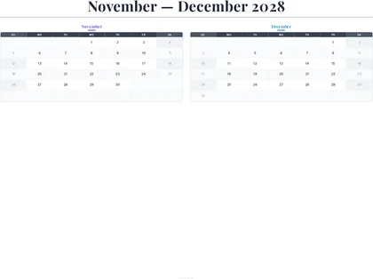 November–December 2028 Calendar thumbnail