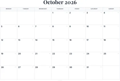 October 2026 Calendar thumbnail