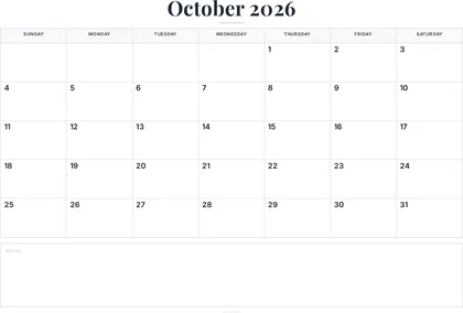 October 2026 Calendar thumbnail