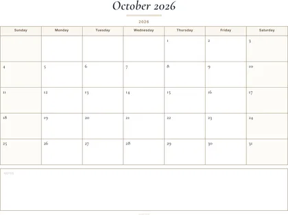 October 2026 Calendar thumbnail