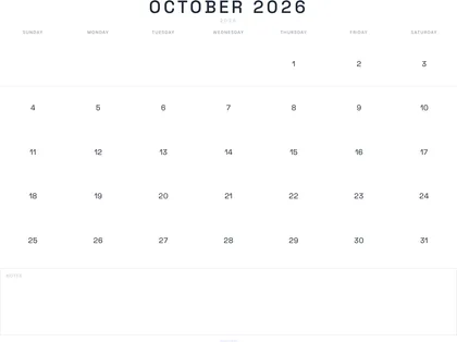 October 2026 Calendar thumbnail