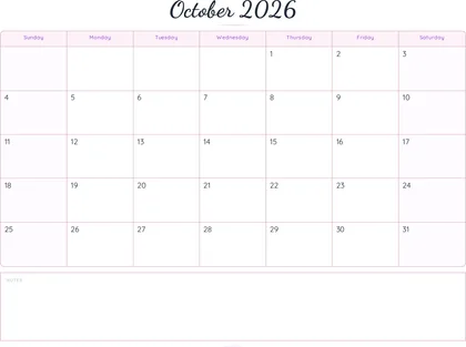 October 2026 Calendar thumbnail