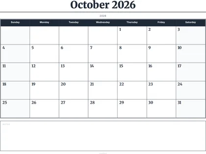 October 2026 Calendar thumbnail