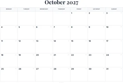 October 2027 Calendar thumbnail