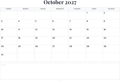 October 2027 Calendar thumbnail