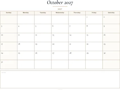 October 2027 Calendar thumbnail