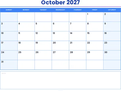 October 2027 Calendar thumbnail