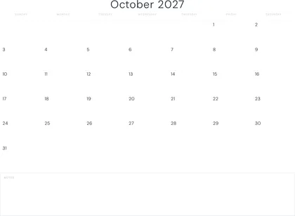 October 2027 Calendar thumbnail