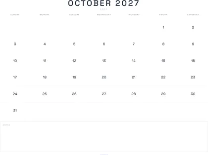 October 2027 Calendar thumbnail